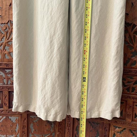 A New Day • Khaki tan linen rayon slacks pants wide leg stretch waist and tie. - Picture 9 of 10